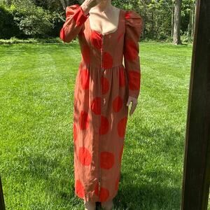 Mara Hoffman Red Polka Dot Dress Size 2 Puff Sleeve Princess Bodice Tulip OOAK